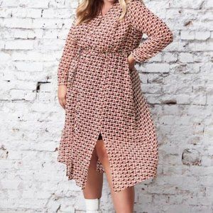 Ulla Popken 32 34 Graphic Print Button Front Chiffon Lined Shirt Dress Red NWT